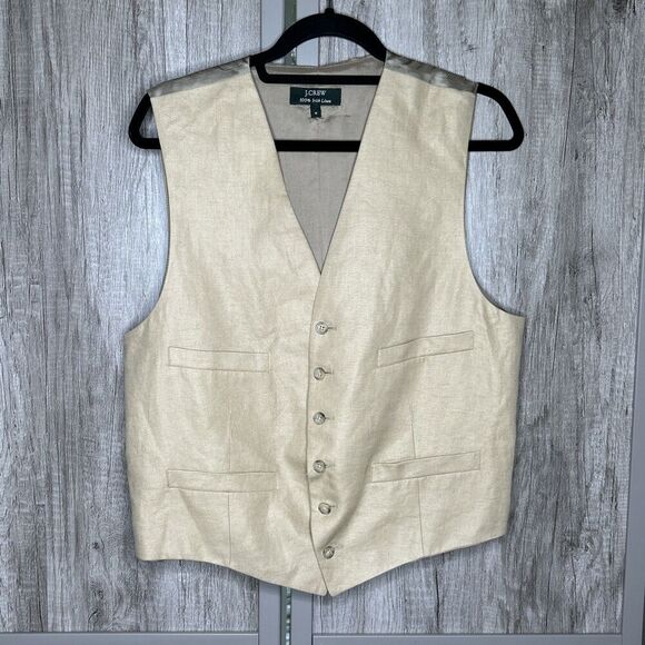 J Crew Vest Waistcoat 100% Linen Beige Tan Mens Size M - Picture 1 of 6